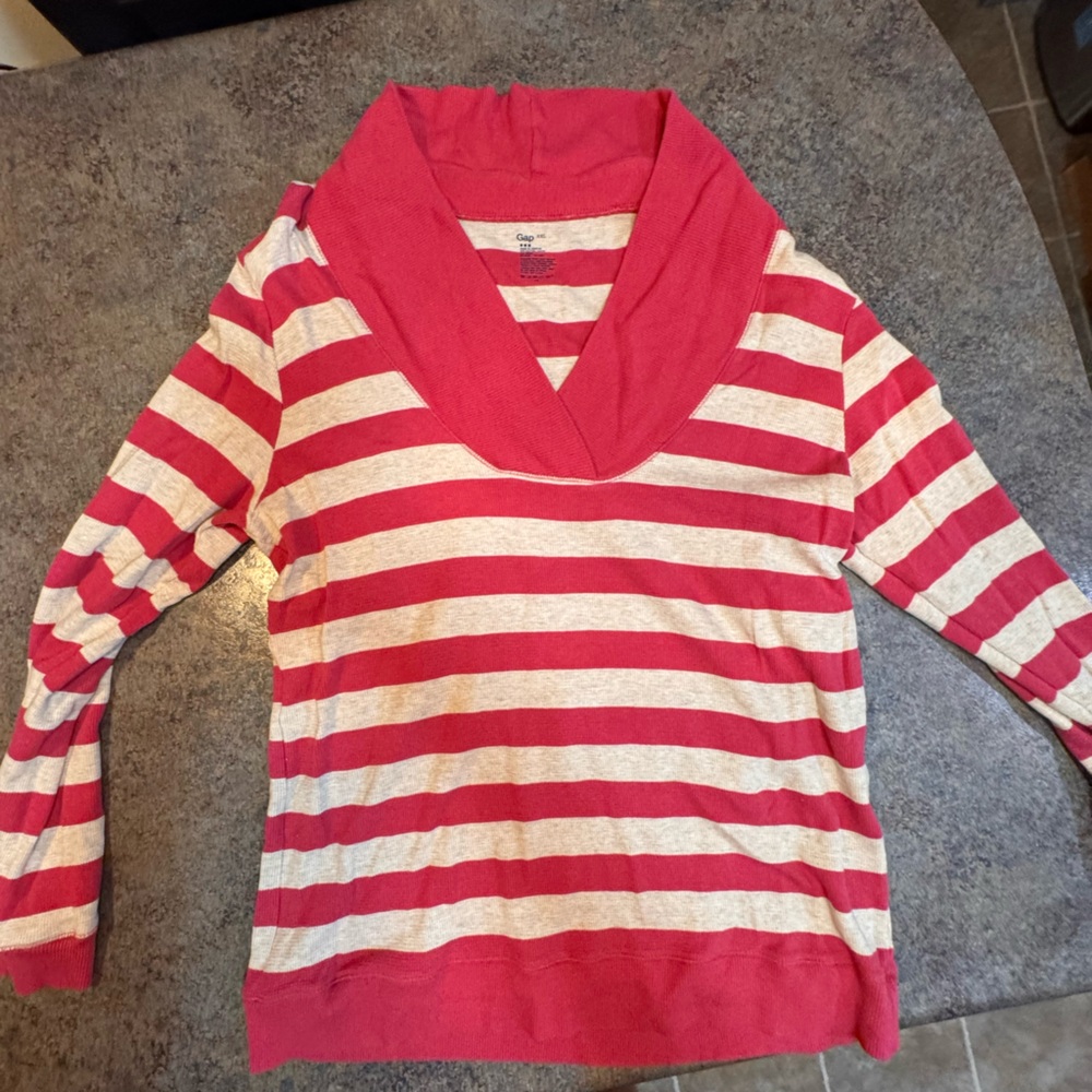 GAP Pink and Cream Striped Shawl Collar top